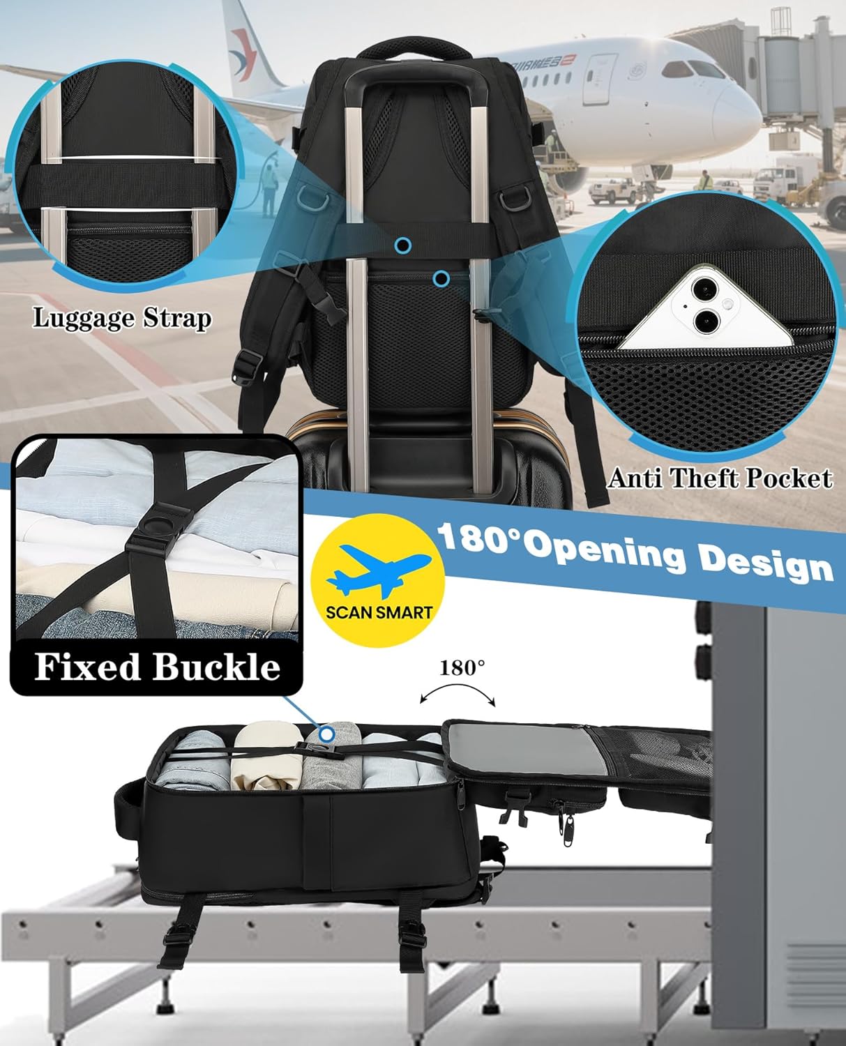 Detalle de LYNXCHER Easyjet Cabin Bag 45x36x20cm 30L with 15.6" Laptop Pocket