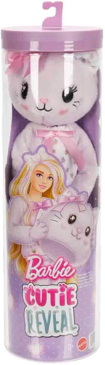 Detalle de Barbie Cutie Reveal Puppe und Zubehör – Kätzchen der Cuddly-Reihe, 10 Überraschungen, inkl. Farbwechsel und Mini-Haustier (JJP64)