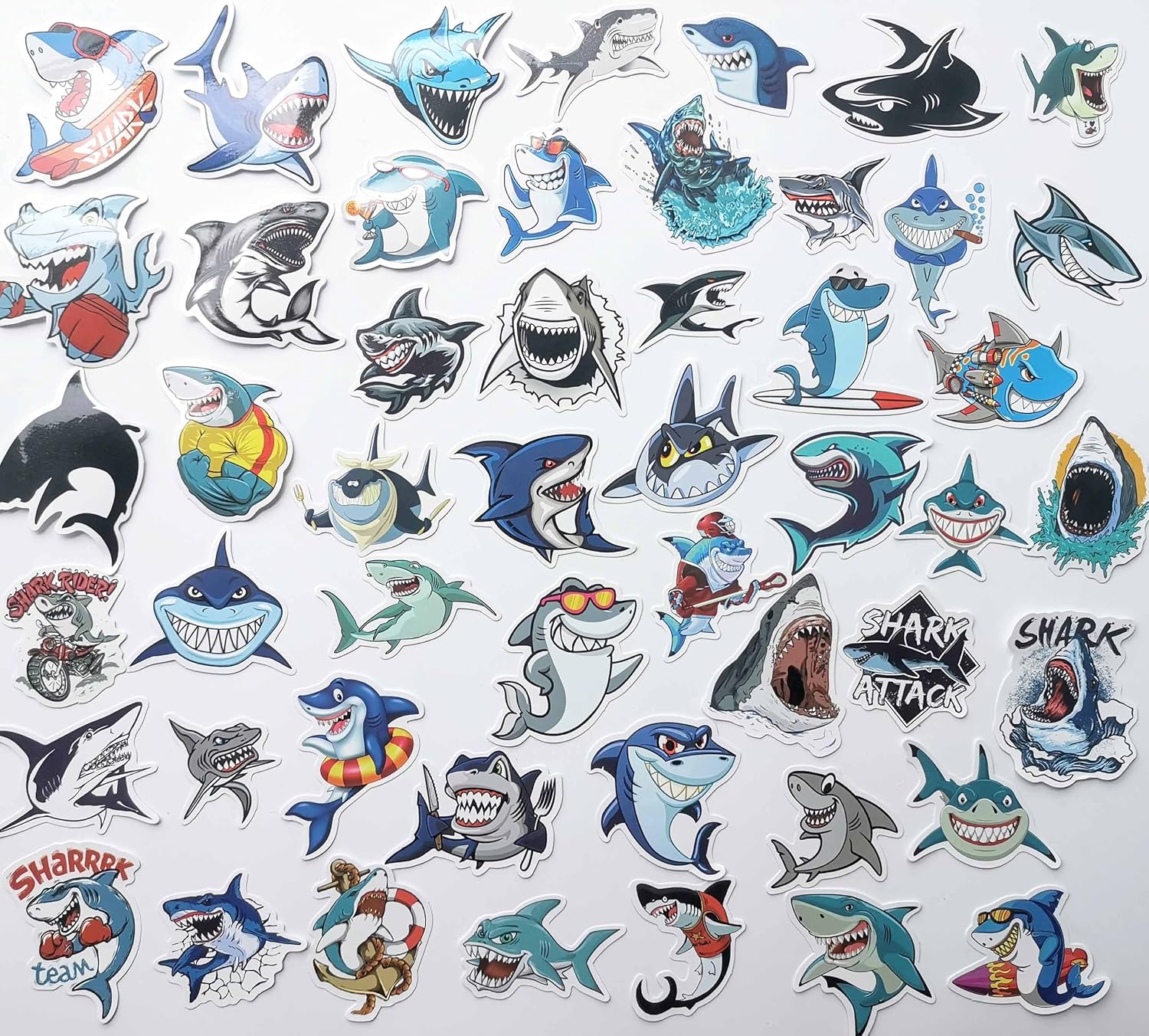 Detalle de Shark Vinyl Stickers, 50-Piece Waterproof Cartoon Set