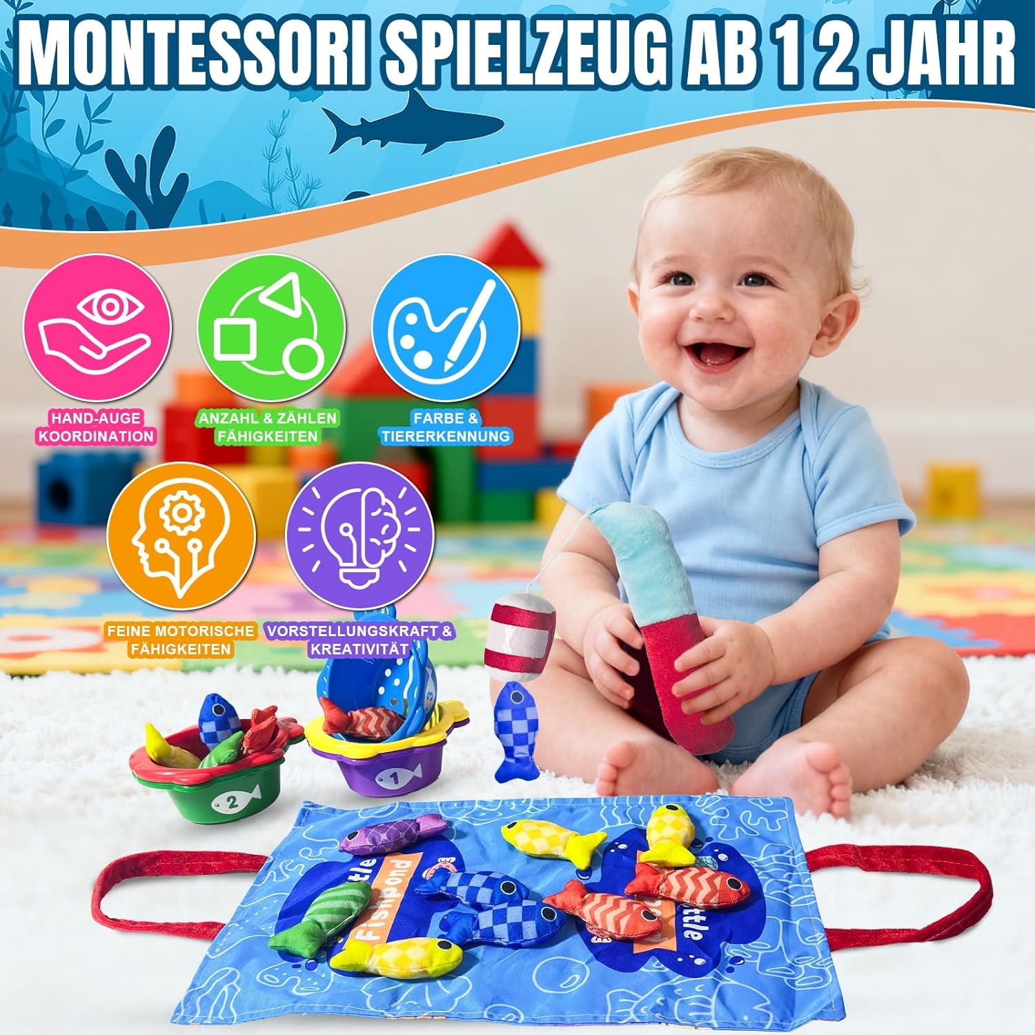 Thumbnail 1 de Montessori-Angelspiel-Set DUDUMILA – Spielzeug ab 6–18 Monaten (ab 1 Jahr), Fische angeln & Sortieren