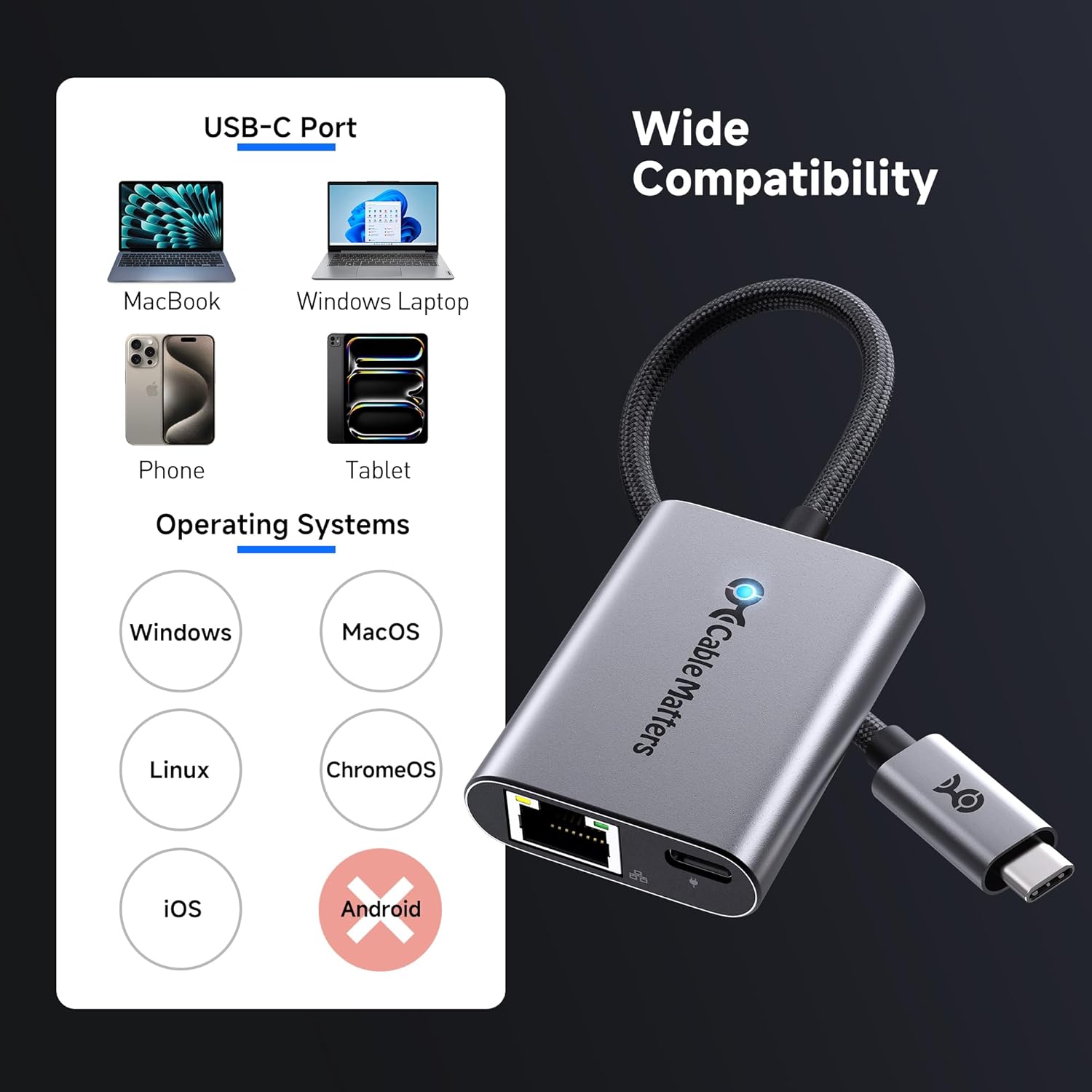 Thumbnail 5 de Cable Matters USB C to 2.5Gb Ethernet Adapter with 140W Charging