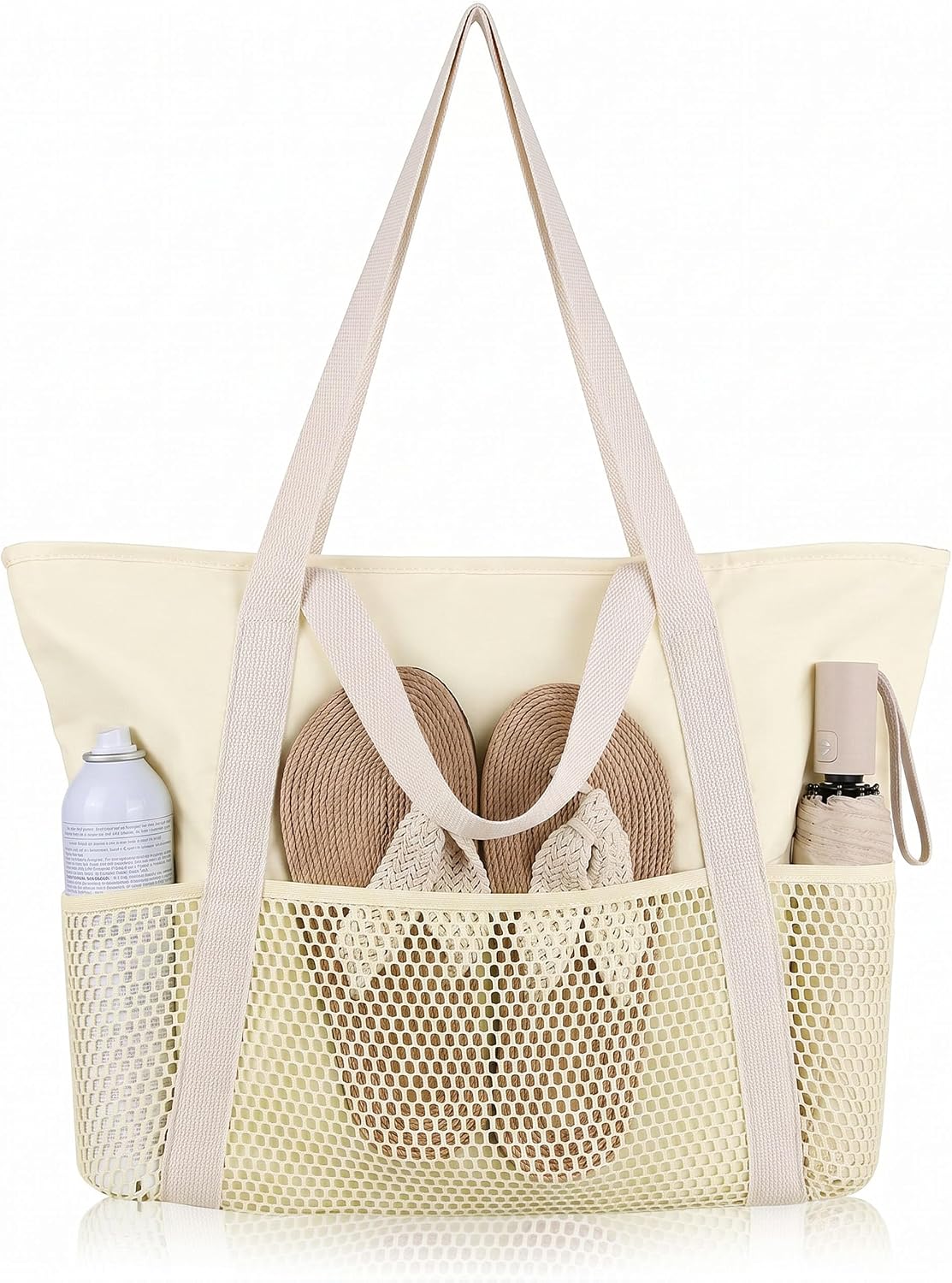 Detalle 2 de HOMESPON Strandtasche Damen mit Reißverschluss – Großes, wasserdichtes Mesh Badetasche für Familien