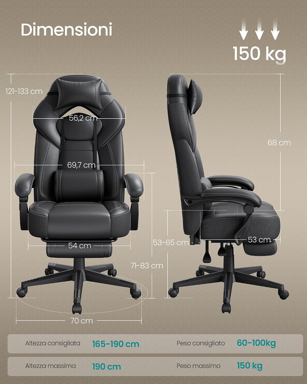 Detalle de SONGMICS Sedia Gaming OBG077B01 ergonomica