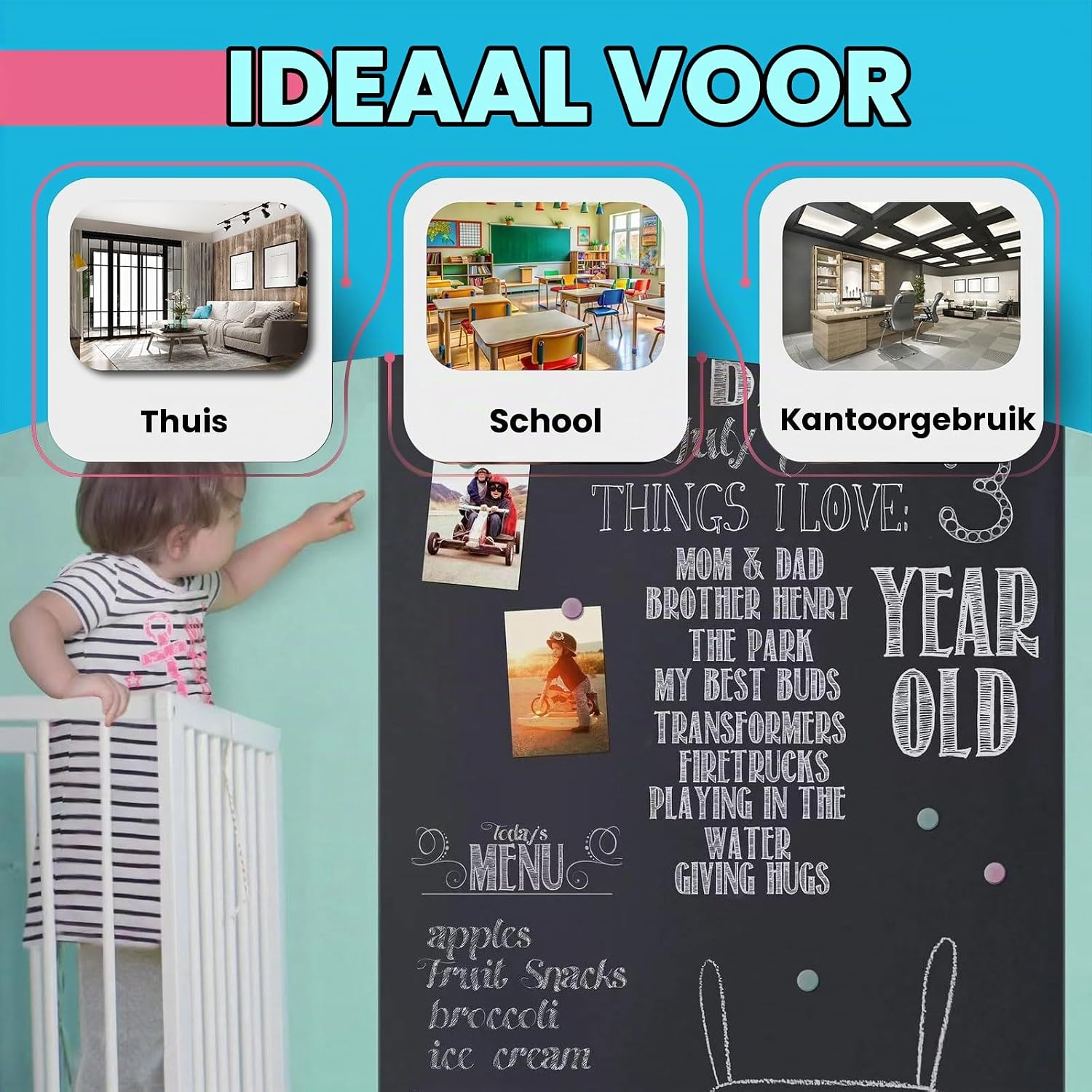 Thumbnail 2 de HeatPomelo Chalkboard magnetisch zelfklevend krijtbord 100 x 44 cm