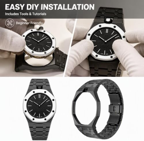Thumbnail 5 de Kit de modification pour montre en acier inoxydable avec bracelet et boîtier compatibles S-Watch X AP Royal Pop – version 3H Black Metal
