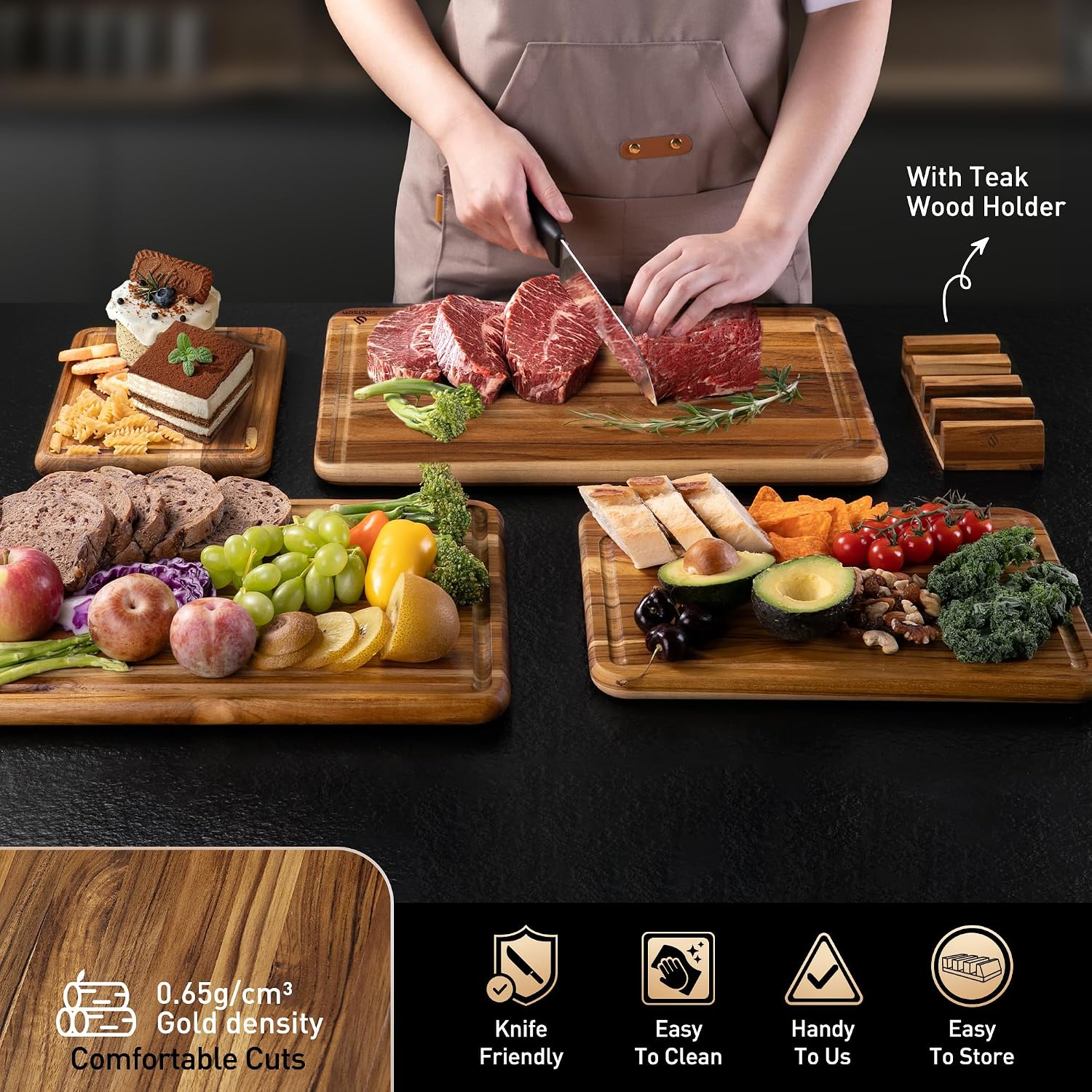 Detalle 1 de Teak Cutting Board Set, 4-Piece