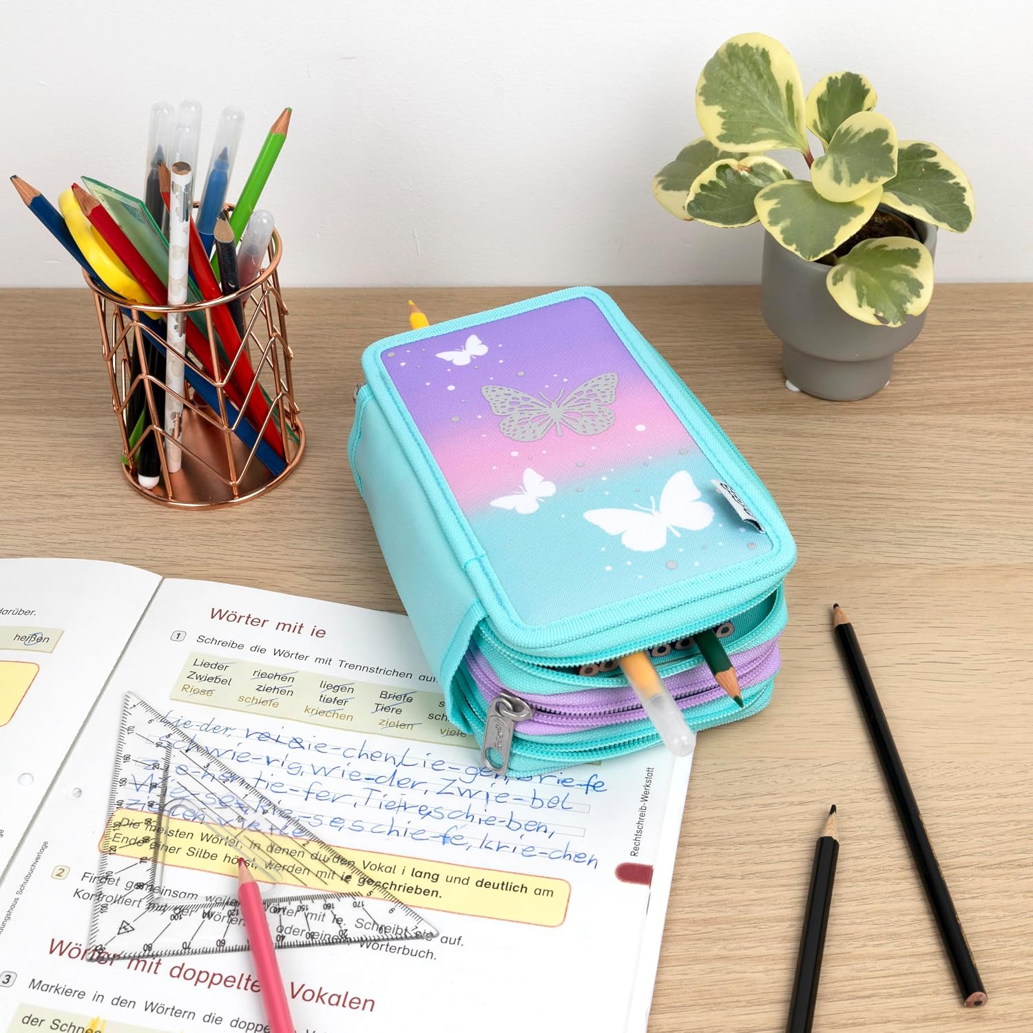 Thumbnail 5 de Scooli Tripledecker Schüleretui Butterfly Wishes – Großes, robustes Etui für Schule und unterwegs
