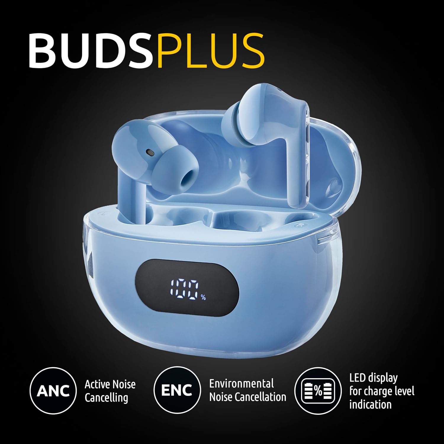 Detalle de Intenso Buds Plus T315AE – TWS True Wireless mit ANC, ENC, Bluetooth 5.4 & bis zu 25 Std. Musikwiedergabe