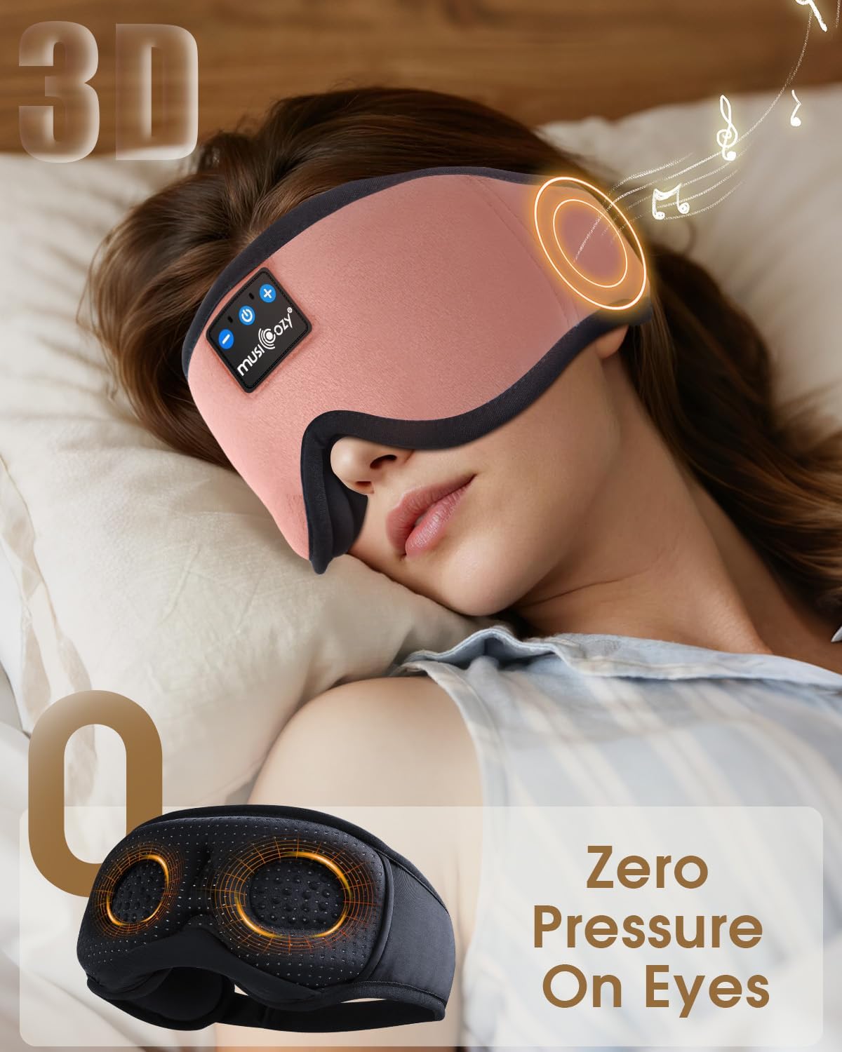 Detalle de MUSICOZY 3D Bluetooth Sleep Mask Headphones with Bluetooth 5.4 and up to 16H playtime