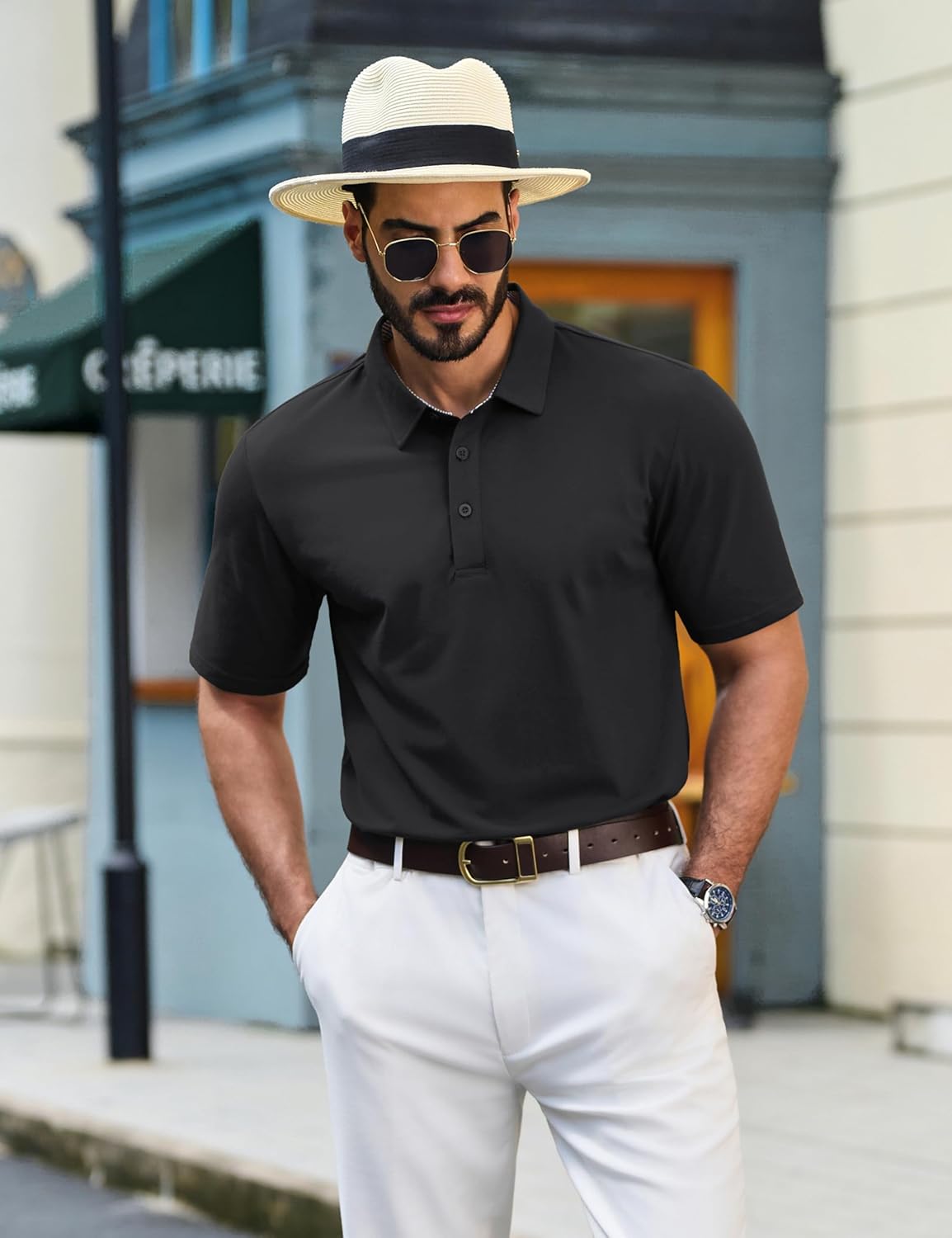 Thumbnail 2 de TACVASEN Herren Polohemd Kurzarm – atmungsaktives Baumwoll-Poloshirt mit Knopfleiste