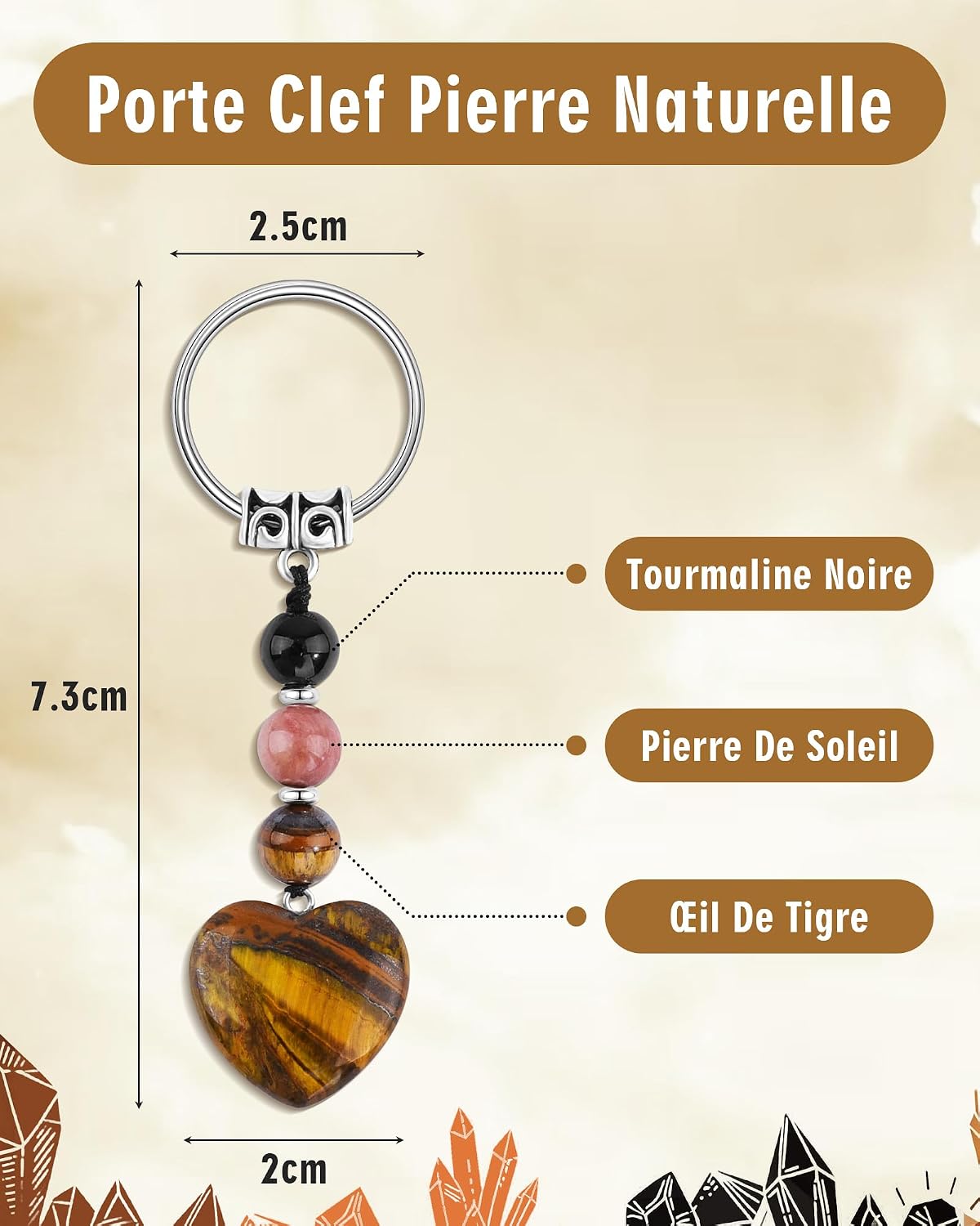 Detalle de Seyaa Porte-clé cœur avec pierres naturelles — cadeau féminin polyvalent