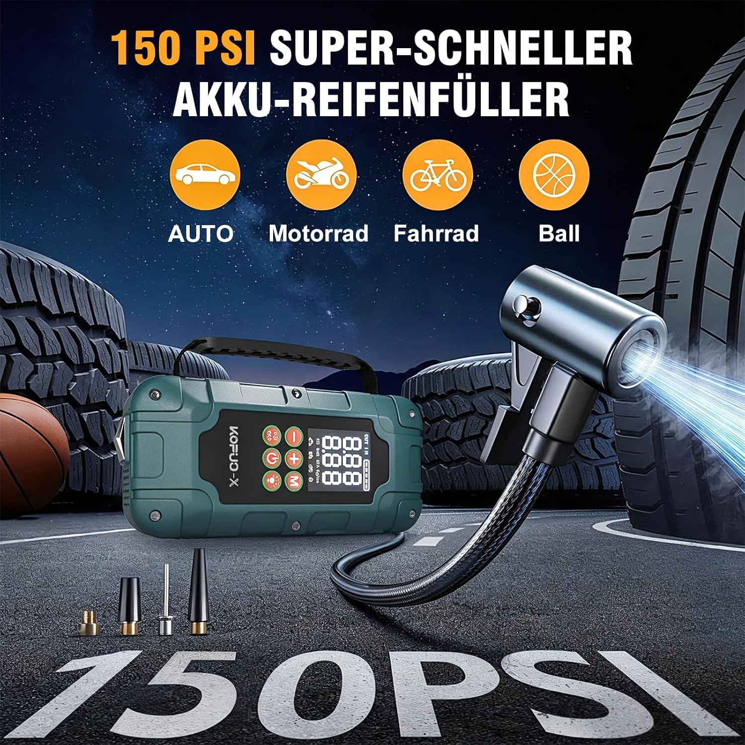 Thumbnail 2 de KOPUO Starthilfe Powerbank 8000mAh mit Kompressor, 150 PSI – notfall-Boost für Auto, 8L Benzin & 6.5L Diesel