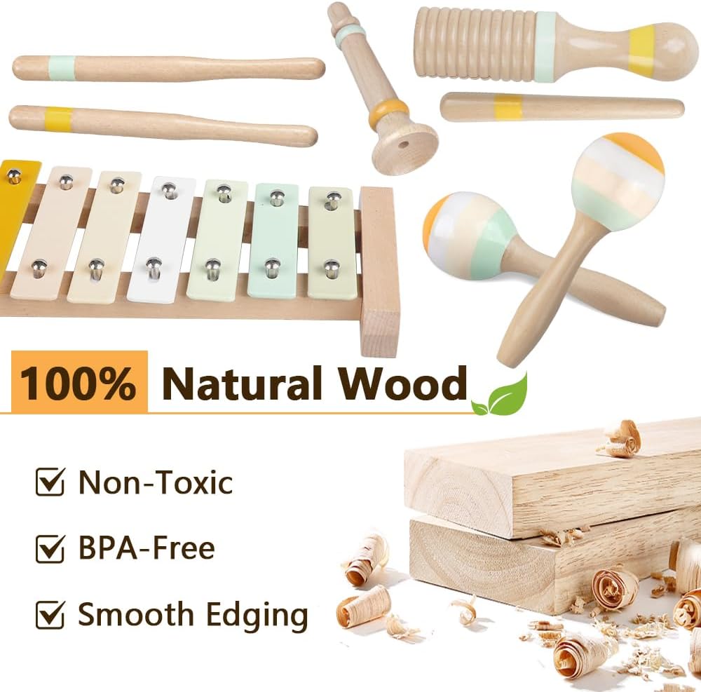 Thumbnail 4 de Baby Musical Instruments Montessori Wooden Toys Set (Neutral Colors) with Xylophone for Toddlers 1–3