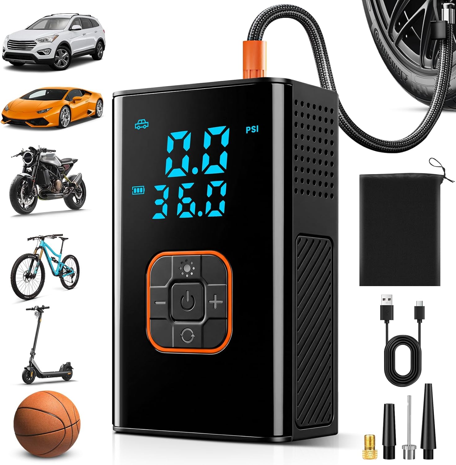 Detalle de Rivlox Car Tyre Inflator Air Compressor: Cordless 150 PSI with Digital Dual Gauge