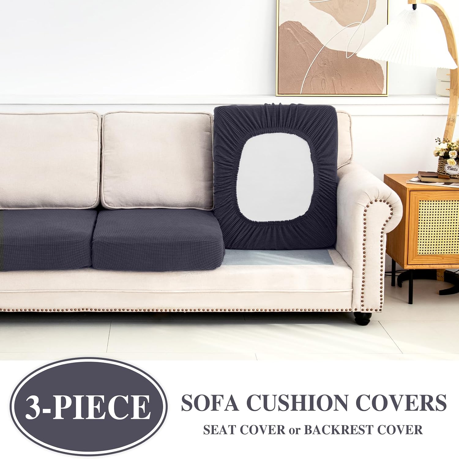 Detalle de LA MEACK Couch Cushion Covers 3-Pack Dark Grey