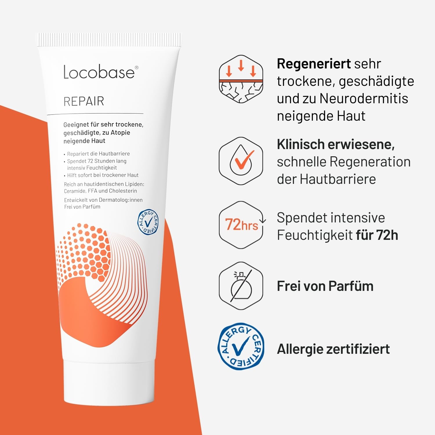 Detalle de Locobase Repair Creme – 72h Feuchtigkeitscreme für sehr trockene Haut, parfümfrei, Gesicht und Körper