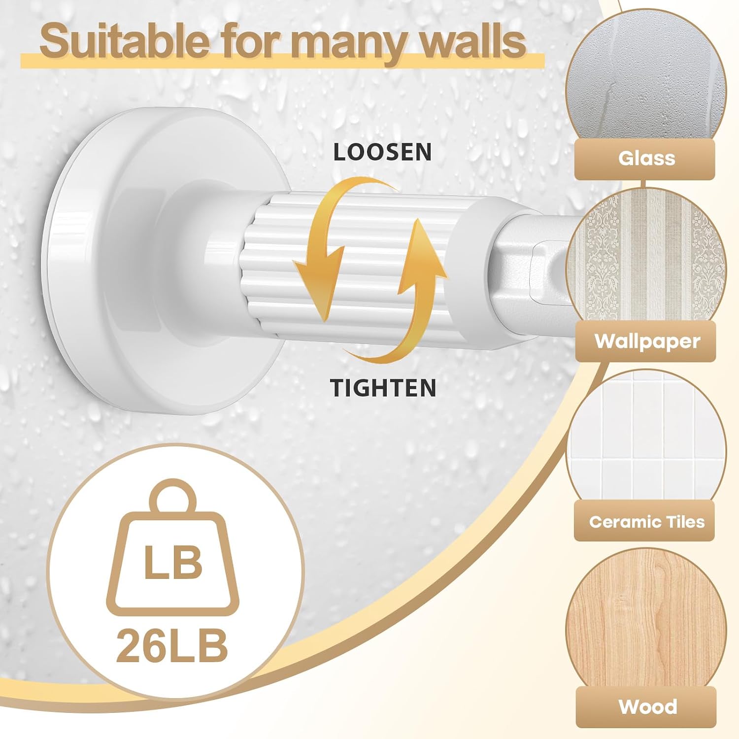 Detalle de ZipGlo 2 Adjustable Shower Curtain Rod, 41–126 Inches, White