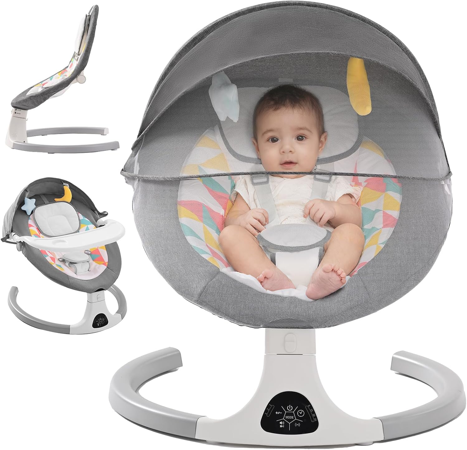 Baby Bouncer from Birth electric baby swing chair with Bluetooth, 5 swing speeds, 3 recline angles and remote (Grey)