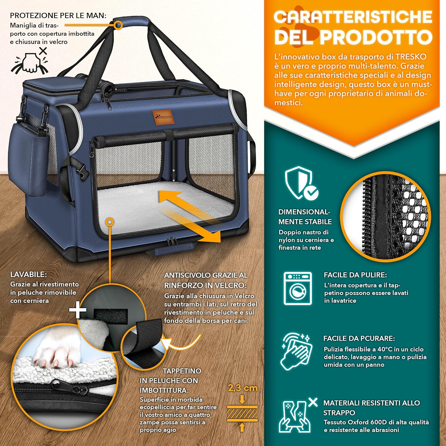 Detalle 2 de TRESKO Box pieghevole per cani 61x42x42 cm