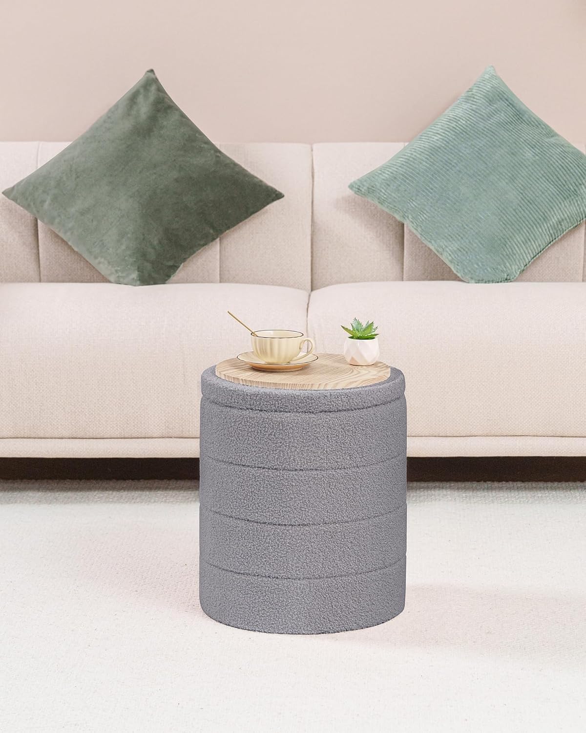 Thumbnail 5 de Bonlife Boucle Ottoman Storage Sherpa Footstool with Folding Storage, Grey (37x37x45 cm)