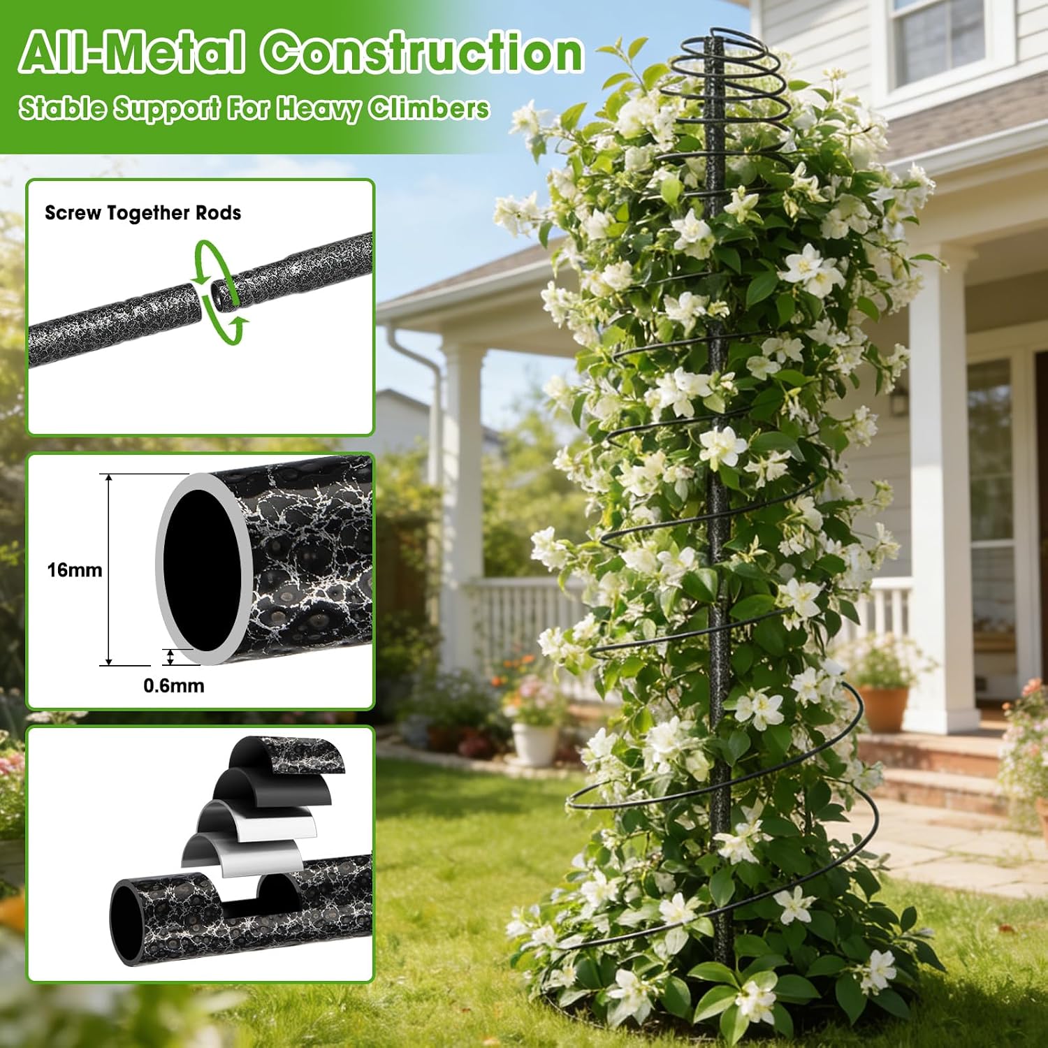 Detalle de DEROFIT 16zhiwuPTZJ-HZ-3jie-2P Metal Garden Trellis, 45-Inch, 2-Pack