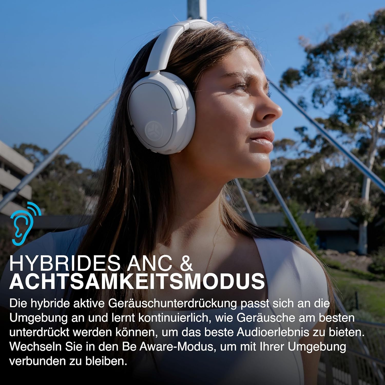 Thumbnail 1 de JLab JBuds LUX ANC Over-Ear Bluetooth-Kopfhörer mit Mikrofon, Hybrid ANC und 70+ Std. Laufzeit (Wolkenweiß)