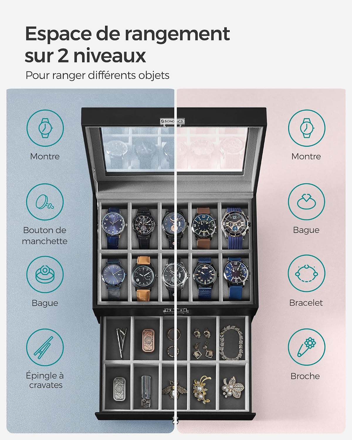 Thumbnail 2 de SONGMICS Boîte à montres 20 compartiments