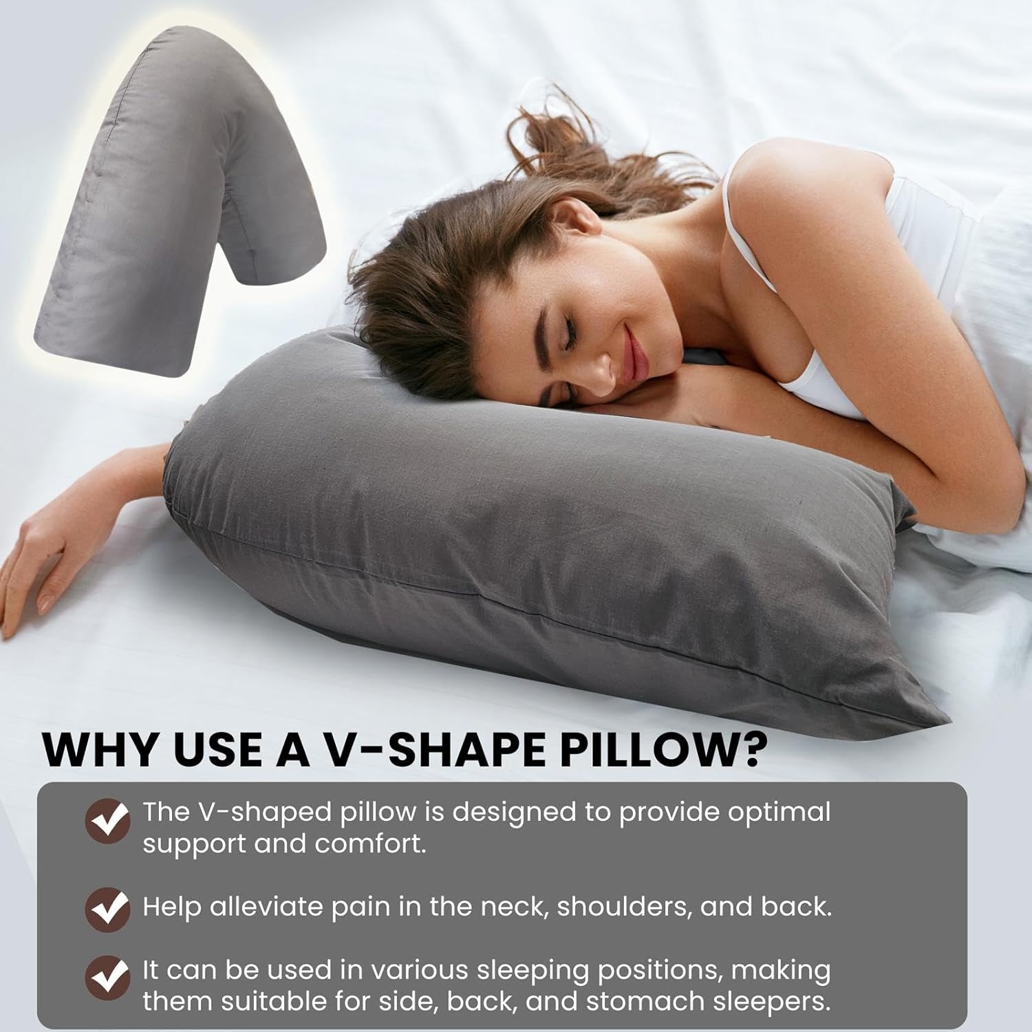 Thumbnail 1 de SYSN V Shaped Triangle Pregnancy Pillow with Cover – Orthopaedic Support for Neck and Back