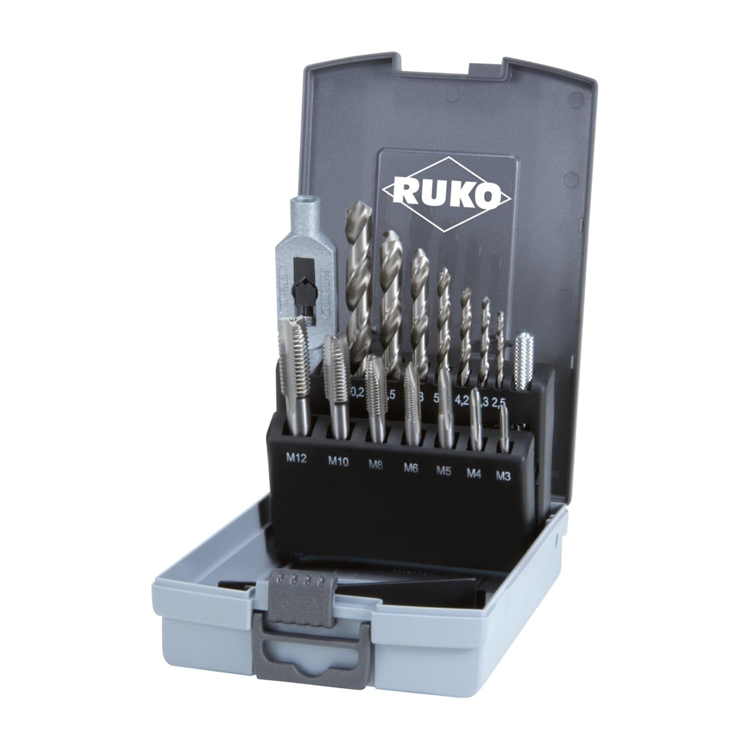 Detalle de Ruko 245004RO HSS Tap Set, Bright Finish, Right-Hand Cut, Plastic Case