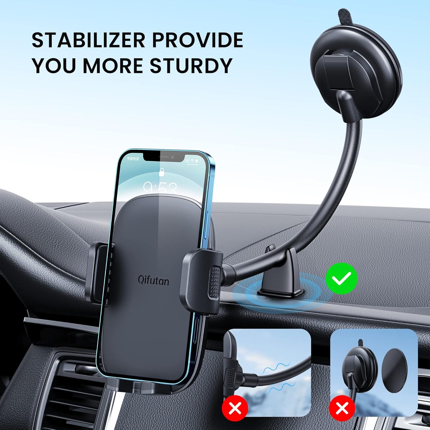 Detalle 2 de Qifutan Cell Phone Holder Long Arm for Dashboard