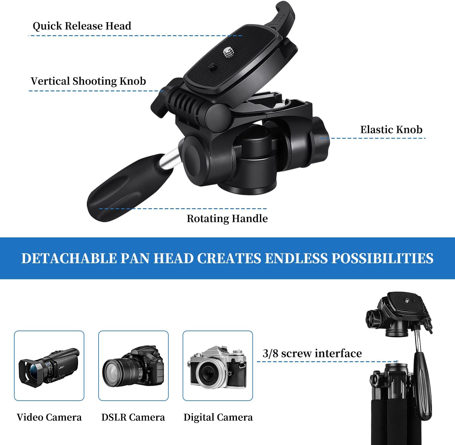 Thumbnail 4 de JOILCAN 74" Camera Tripod 188cm, 14 lb capacity