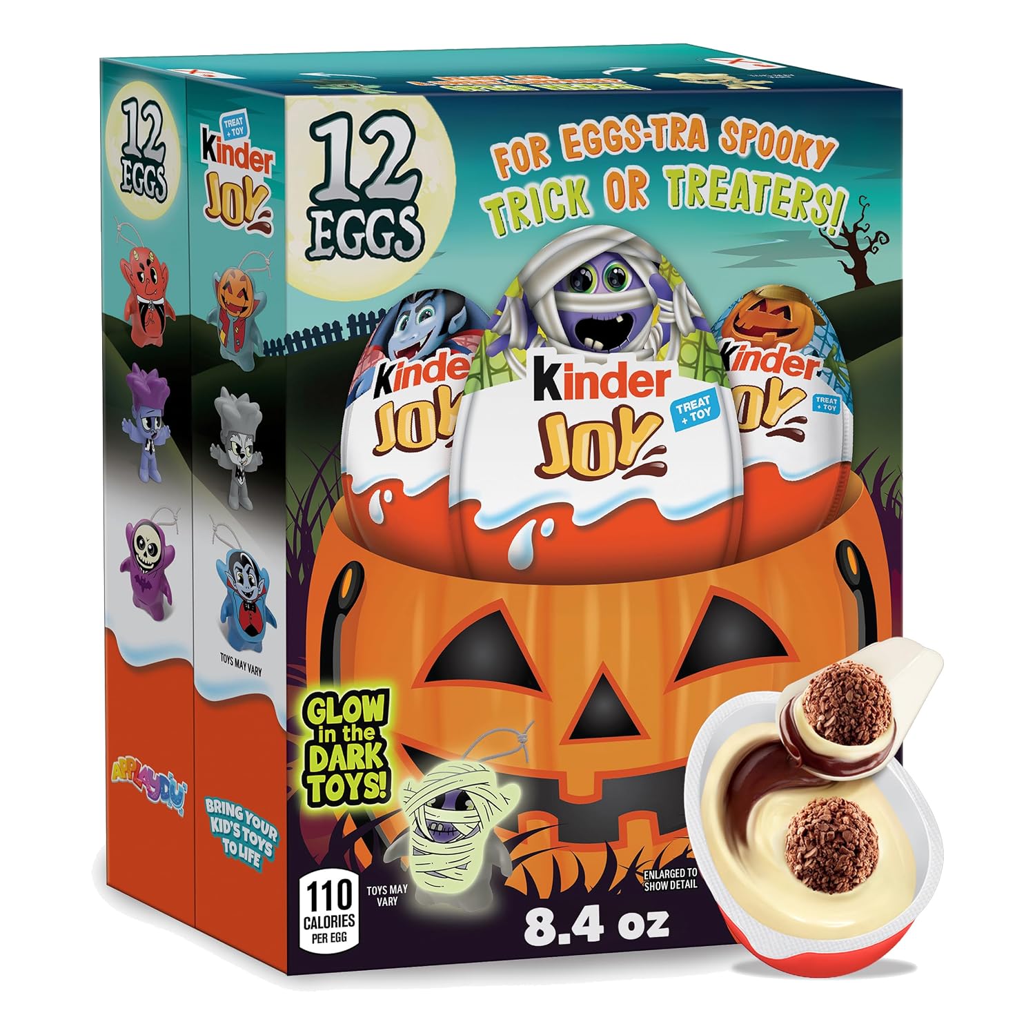 Detalle de Kinder Joy Halloween Eggs, 12 Count, Treat and Glow-in-the-Dark Toys