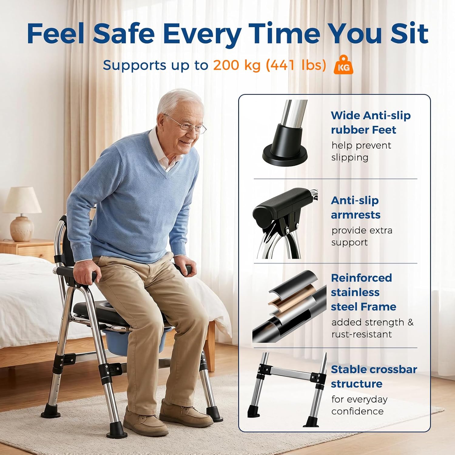 Thumbnail 4 de YOGFWV Foldable Commode Toilet Chair with Height Adjustable Frame
