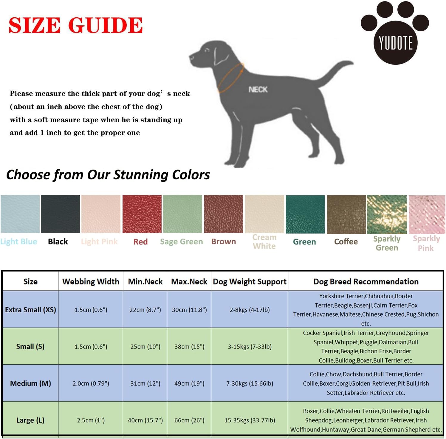 Thumbnail 4 de YUDOTE Soft Leather Dog Collars (Medium) with Safety Quick-Release Metal Buckle – Coffee Natural Cotton Padded