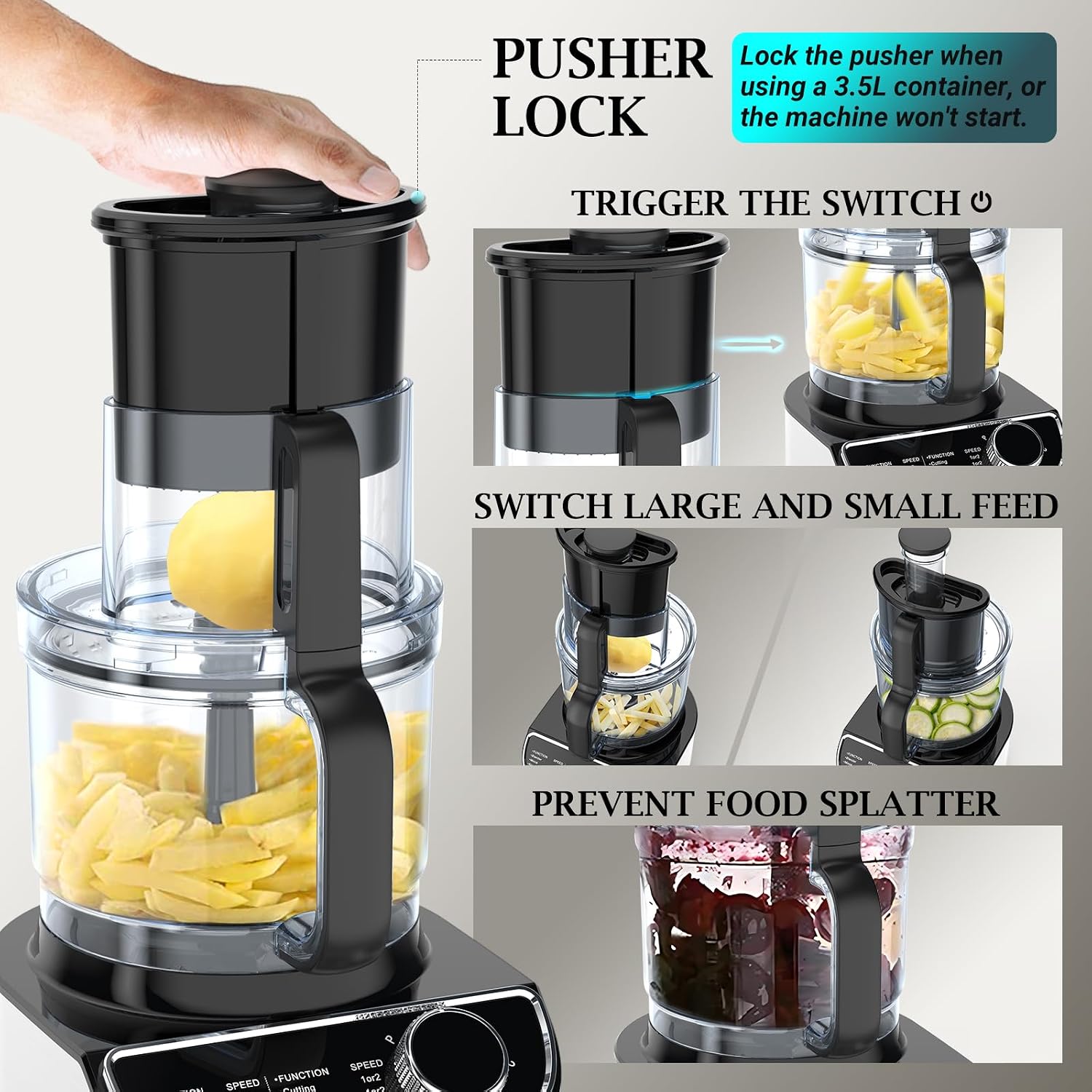 Detalle de FIMEI Multifunctional Food Processor 1300W (3 speeds + pulse) with 3.5L chopper, 1.5L blender, slicer & citrus juicer