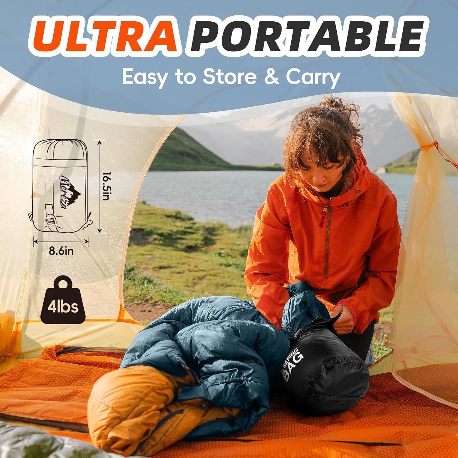 Thumbnail 4 de MEREZA XL Sleeping Bag for Men – Large Wide, 3-4 Season with Compression Sack