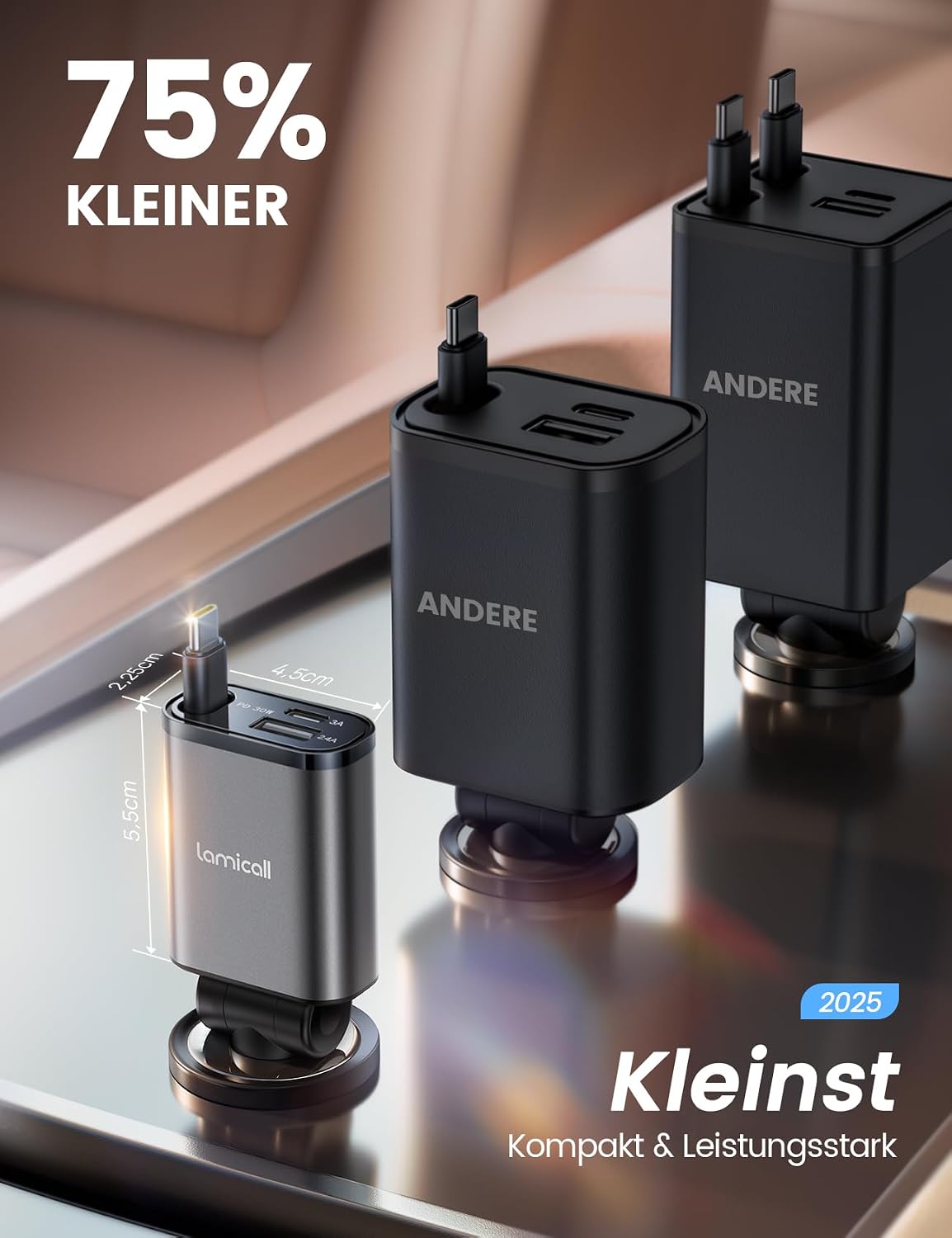 Detalle 2 de Lamicall 3 IN 1 Auto Ladegerät 50W