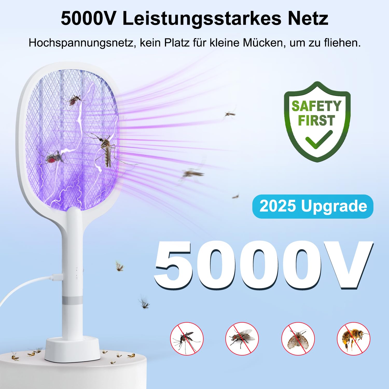 Thumbnail 1 de YOUBST Elektrische Fliegenklatsche 5000V mit Akku (2er-Set) & UV-Lichtfalle, USB Typ-C