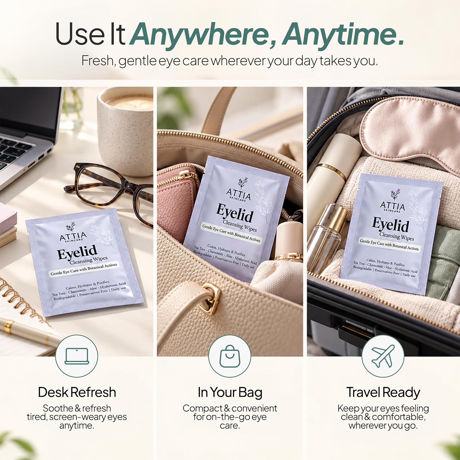 Detalle de Attia Skincare Tea Tree Oil Eyelid Wipes, 30 Count, Individually Wrapped