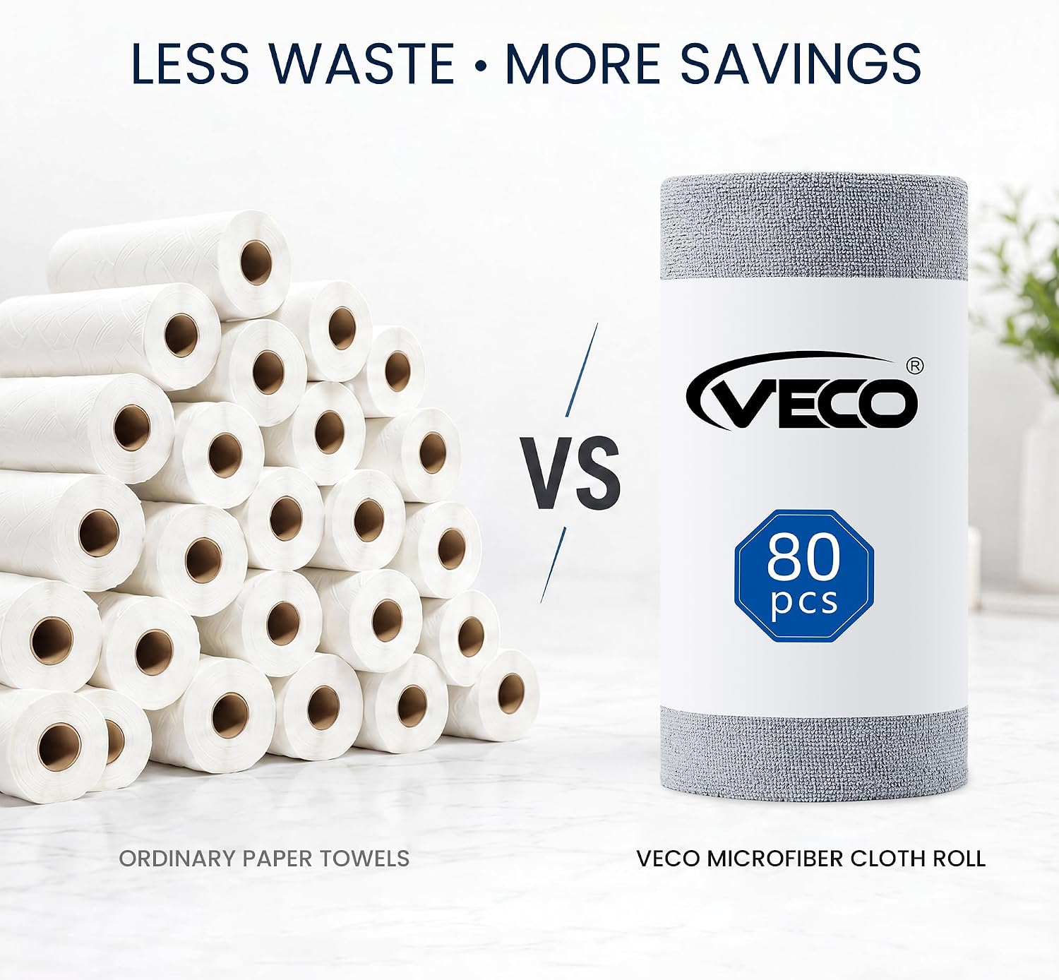 Detalle de Veco 80pcs-gray Microfiber Cleaning Cloth Roll, 80-Count, Gray, 12" x 12