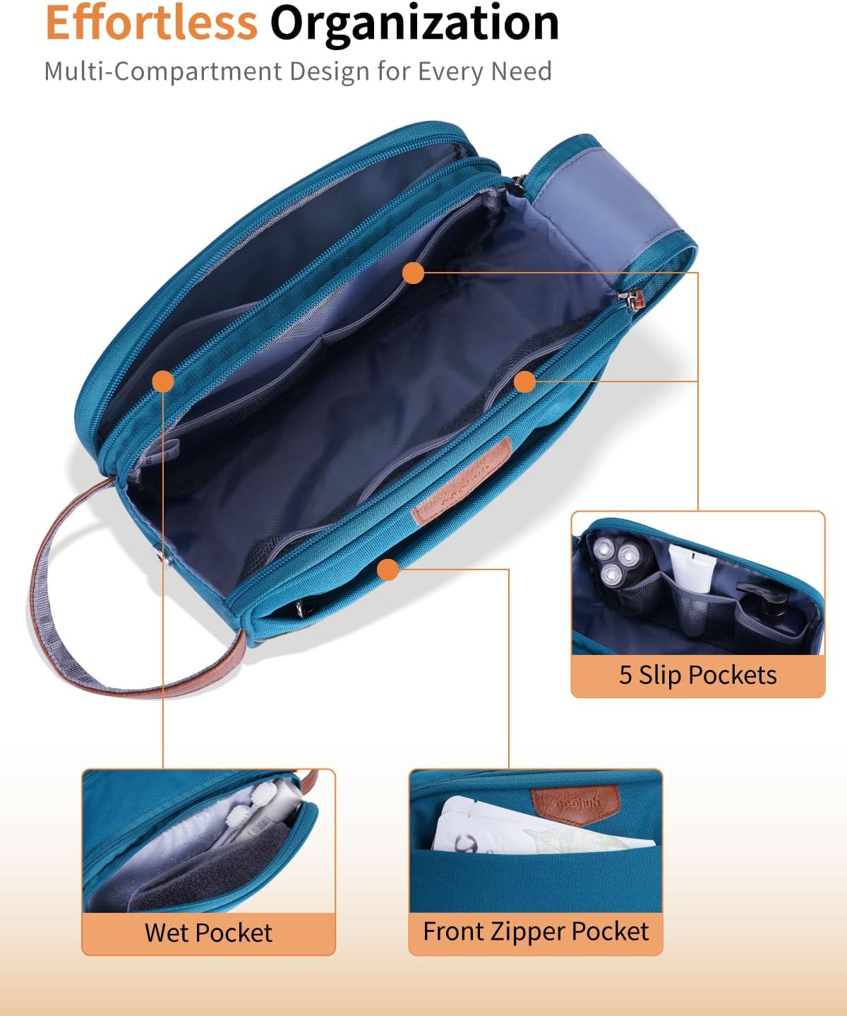 Detalle 2 de ECOHUB Wash Bag for Men – Water-Resistant Travel Toiletry Bag with Wet Pocket