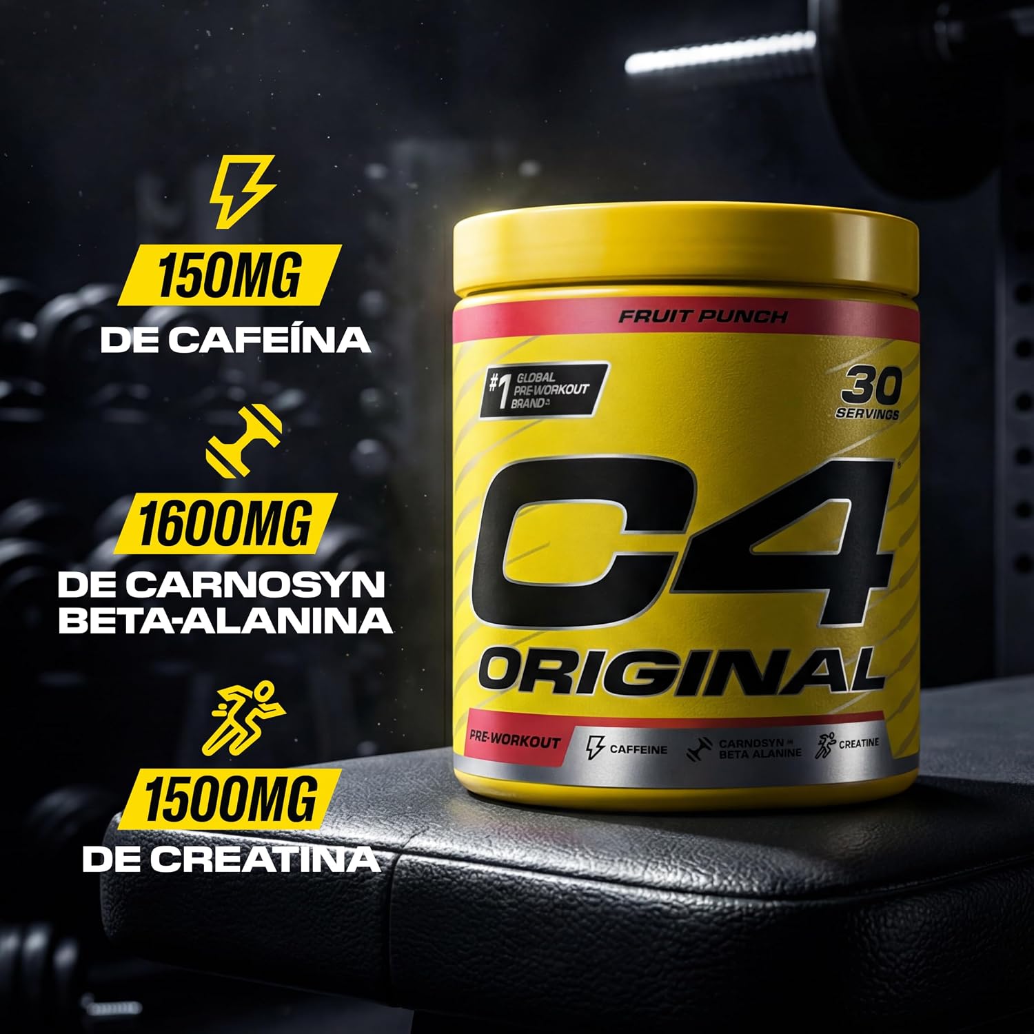 Detalle de C4 Original 💪 Suplemento preentrenamiento manzana verde, 30 disoluciones