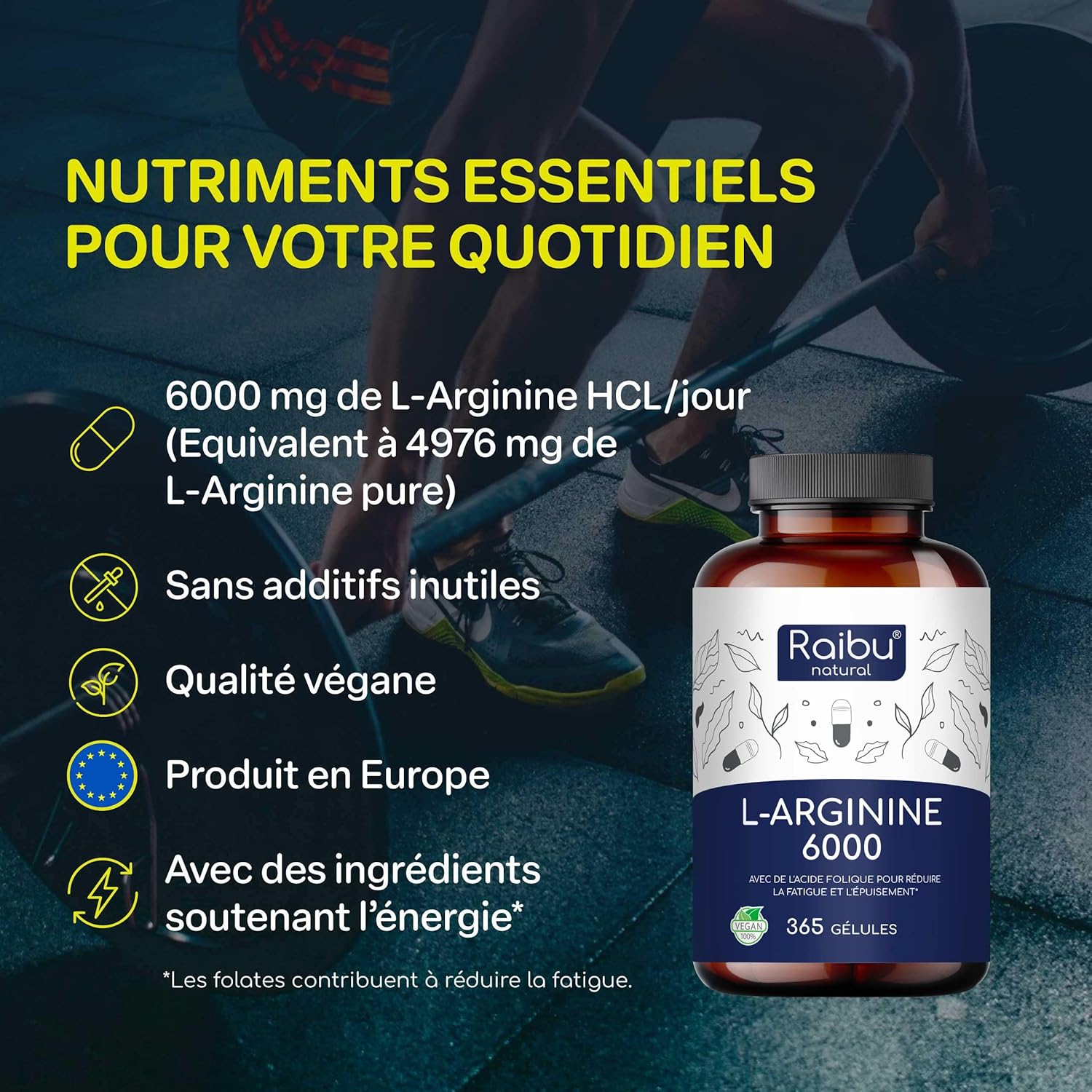 Thumbnail 1 de L-Arginine 365 gélules végétales (6000 mg L-Arginine HCL, 4976 mg de L-Arginine pure) – supplément pour routine active