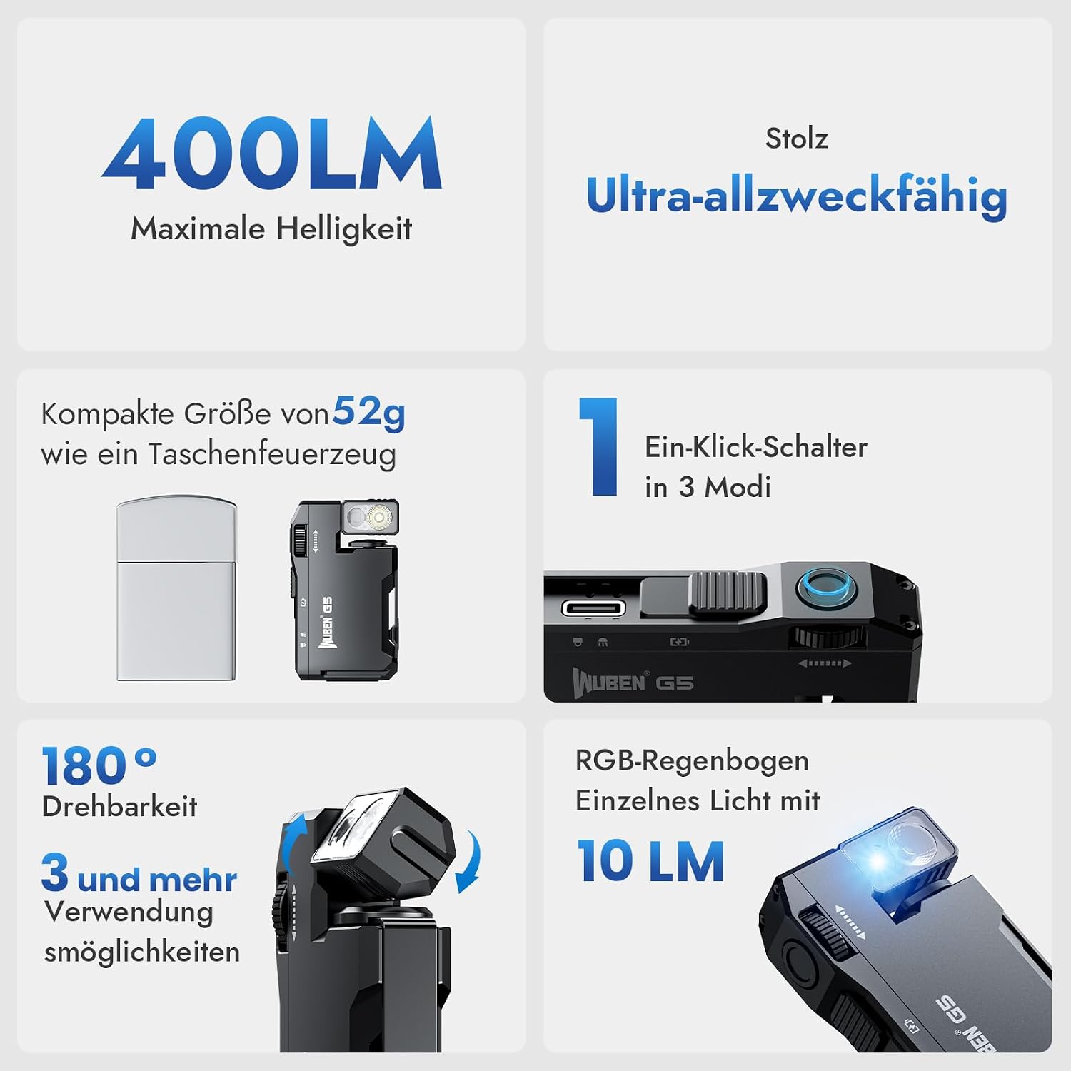 Detalle 2 de WUBEN G5 400 Lumen EDC Mini-Taschenlampe
