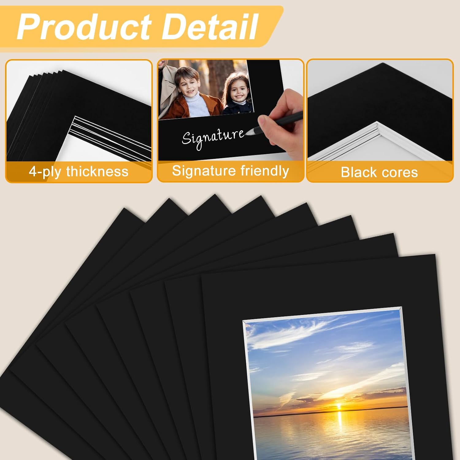 Detalle de Phinus 16XKDP0002 Picture Frame Mats, 11 x 14 to 8 x 10, Black, 7-Pack