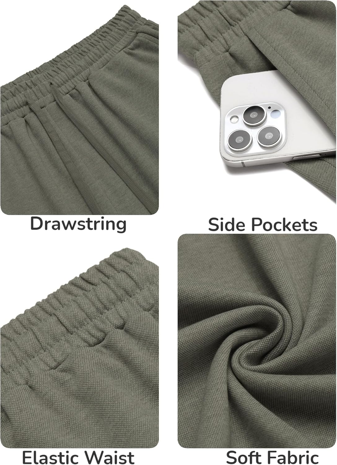 Detalle de COOFANDY Kurze Hosen Herren – Leichte Sommer Shorts mit elastischem Bund und Taschen