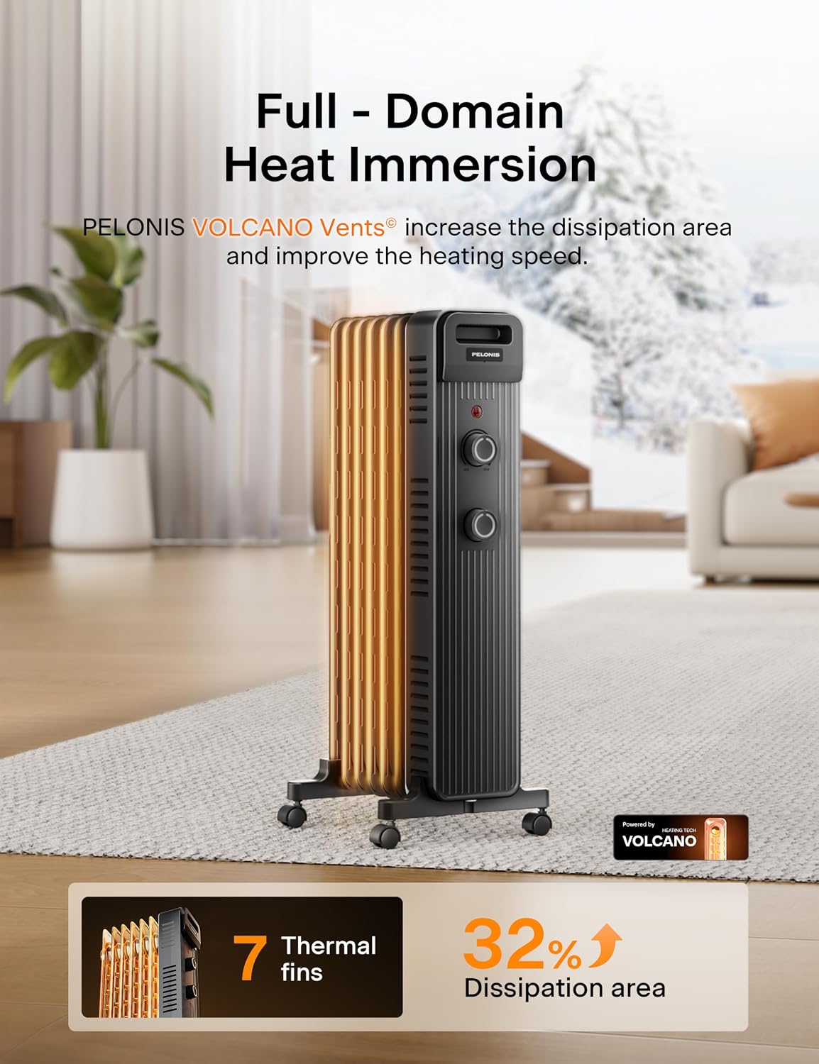 Detalle 2 de PELONIS PSHO15M2AUB Oil-Filled Radiant Heater, 1,500W, 3 Heat Modes