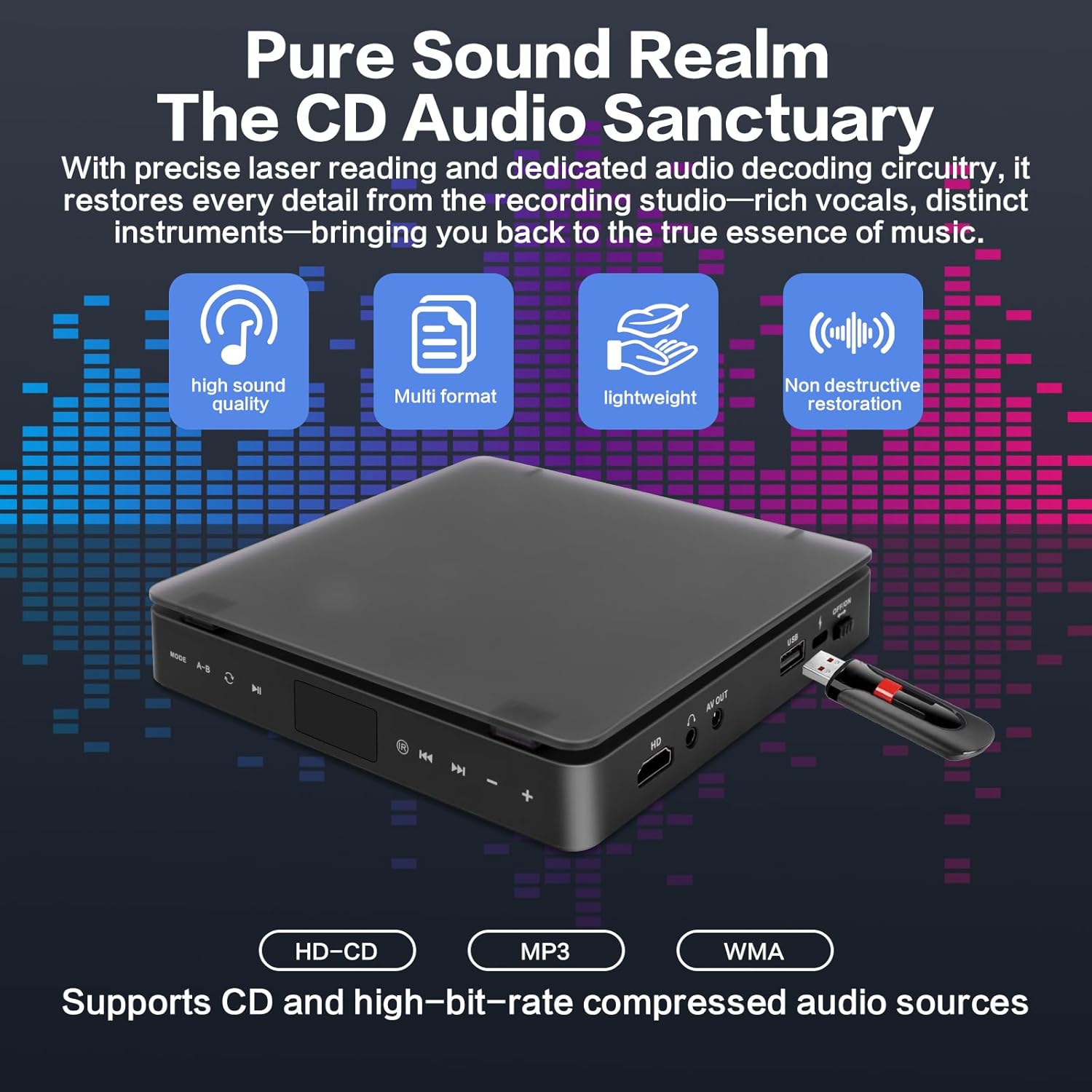 Thumbnail 6 de DVD Player for TV, HD 1080P Portable CD VCD HiFi Stereo with HDMI & USB Input
