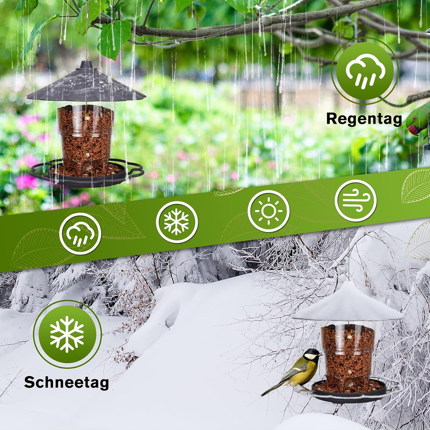 Detalle 2 de PBWZF Vogelfutterhaus zum Aufhängen (820 ml), faltbarer Futterspender für Balkon & Garten