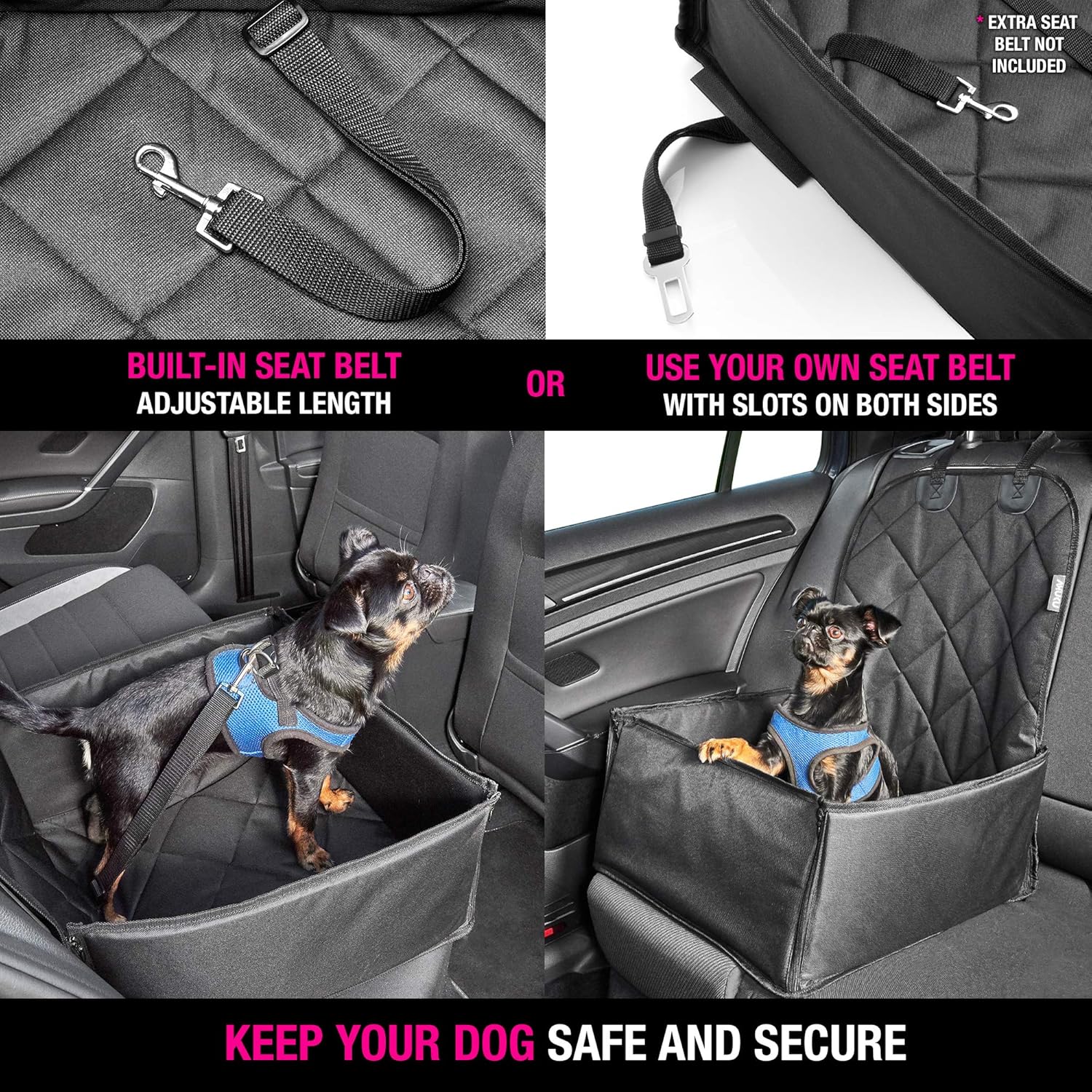 Thumbnail 2 de AHUKU Dog Car Seat with Seat Belt and Padded Sides (Waterproof Booster Seat Cover) for Small & Medium Dogs